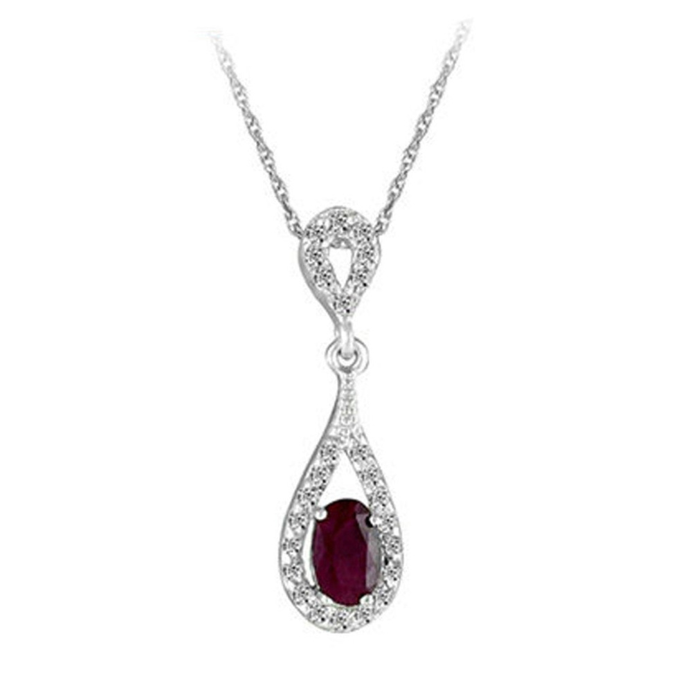 White Gold Pendant With OV Ruby And Diamond Accent